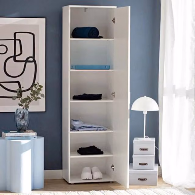 Armadio Multiuso Lerosota DMORA con 1 Anta e 5 Ripiani, Bianco, L: 50 cm, P: 35 cm, H: 185 cm