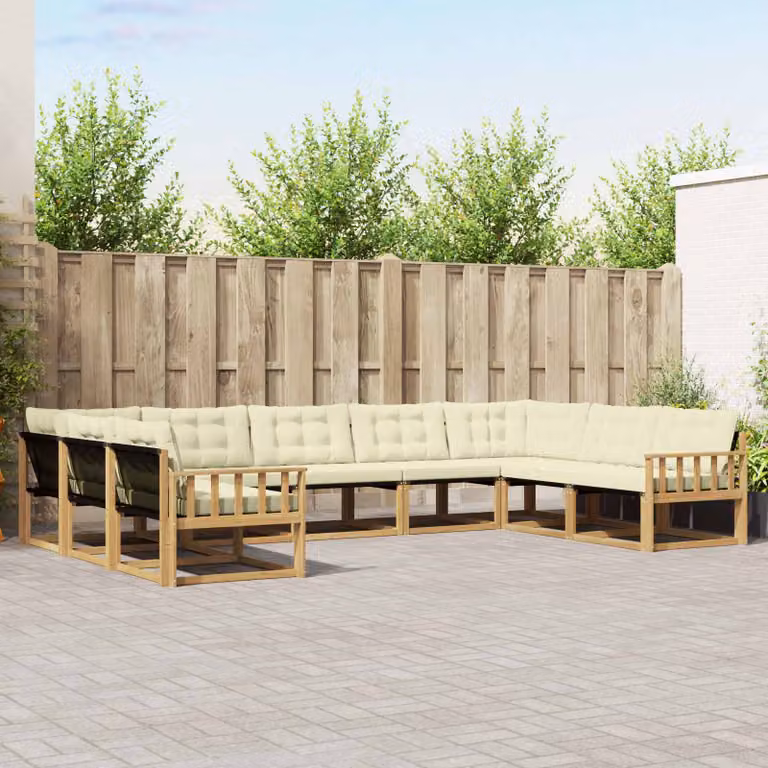 Set di divani da esterno vidaXL 9 pezzi in legno di acacia con tessuto textilene, colore bianco e beige