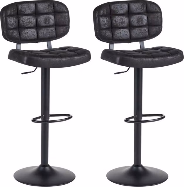 Set di 2 sgabelli da bar BELIANI girevoli a 360 gradi regolabili in altezza con rivestimento in ecopelle scamosciata nera stile retrò
