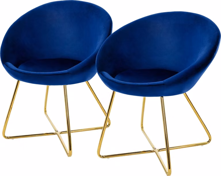 ML-Design 2x sedia da pranzo con schienale rotondo, blu, in velluto, struttura in metallo