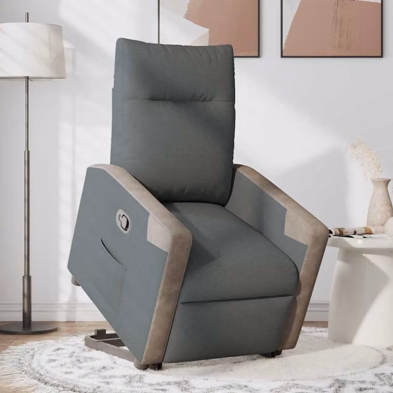 vidaXL Poltrona Alzapersona Reclinabile Grigia in Tessuto con Assistenza Elettrica per Senior