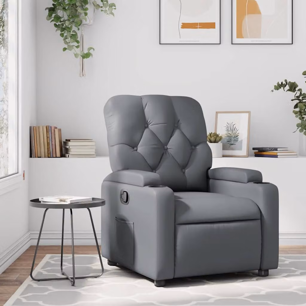 Poltrona Reclinabile Relax vidaXL in Similpelle Grigia con Braccioli e Reclinazione Manuale