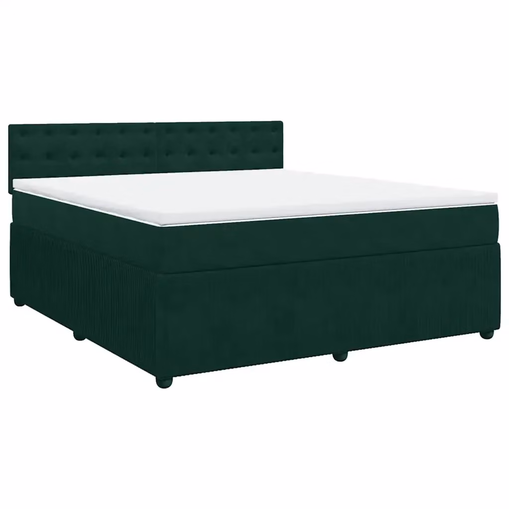 Letto con Giroletto a Molle e Materasso vidaXL in Velluto Verde Scuro e Bianco, Struttura in Legno di Pino, L/P: 180 x 200 cm – 2