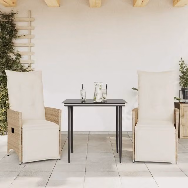 Set di 2 sedie reclinabili da giardino in polyrattan beige con cuscini e struttura in metallo