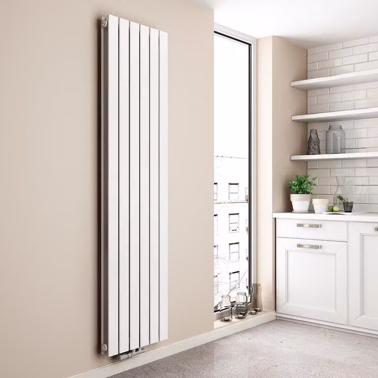 Radiatore EMKE Radiatore a pannello dal design verticale 1800x460mm bianco piatto a doppio strato con attacco centrale, 1670W senza elemento riscaldante