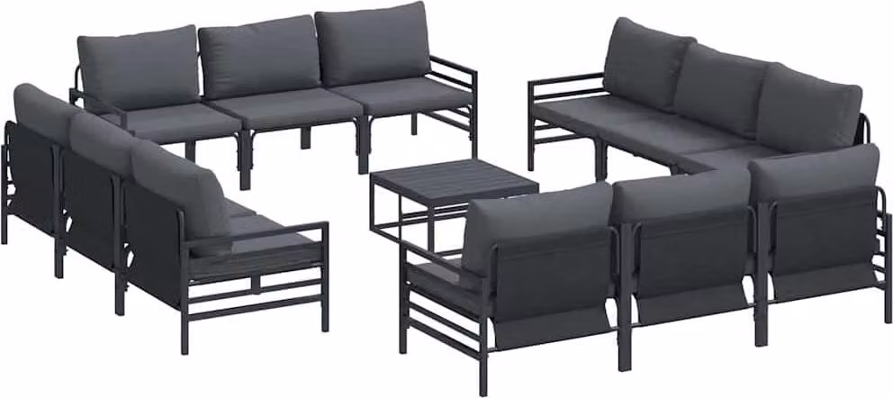 Set Divano da Giardino con cuscino 13 pcs Nero Acciaio