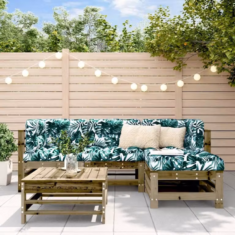 The Living Store Set da giardino 5 pezzi con cuscini Legno di pino impregnato