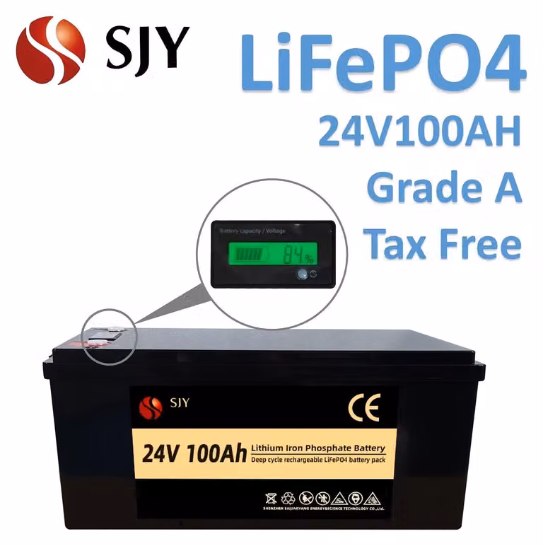 Batteria agli ioni di litio LiFePO4 da 24V e 100Ah, con sistema di gestione della batteria (BMS) da 100A, ideale per impianti solari e nautici