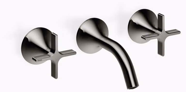 Dornbracht VAIA Mélangeur mural pour lavabo sans vidage, poignée croisillon, saillie 125mm, 36702809-19, 36702809-19