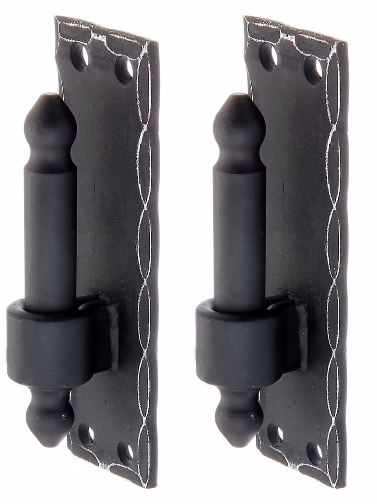 Alberts 846084 Cerniera su piastra, modello in ferro battuto con ganci DI o DII, rivestimento in plastica nera, diametro del perno Ø16 mm, piastra 150 x 45 mm, set da 2 pezzi