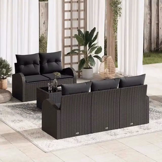Set Divano da Giardino 6 pz Nero polyrattan 3345923