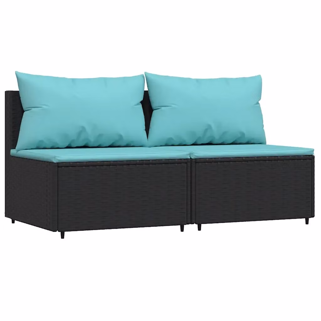 Set di 2 divani centrali da giardino vidaXL in polyrattan nero con cuscini blu – 2