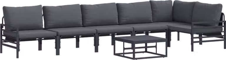 Set Divano da Giardino con cuscino 7 pcs Nero Acciaio