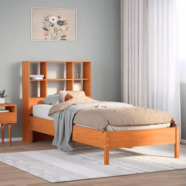 Letto singolo | Letto per adulti | Letto Libreria senza Materasso Marrone Cera 100x200 cm in Pino