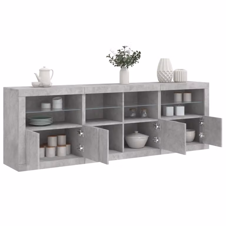 Credenza moderna vidaXL con luci LED integrata in grigio, L: 202 cm, P: 37 cm, H: 67 cm