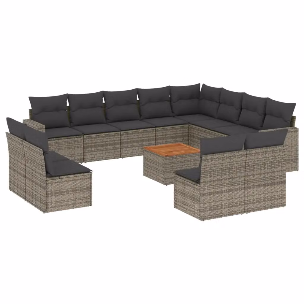 Set di Divani da Giardino a Forma di U vidaXL in Polyrattan Grigio con 13 Pezzi e Cuscini – 2