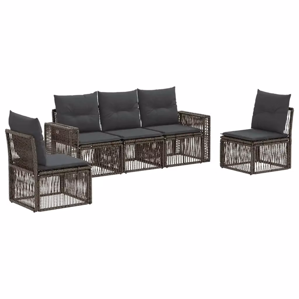 Set Divano da Giardino 5 Pezzi vidaXL in Polyrattan Grigio e Antracite con Cuscini Imbottiti e Coperture Rimovibili – 2