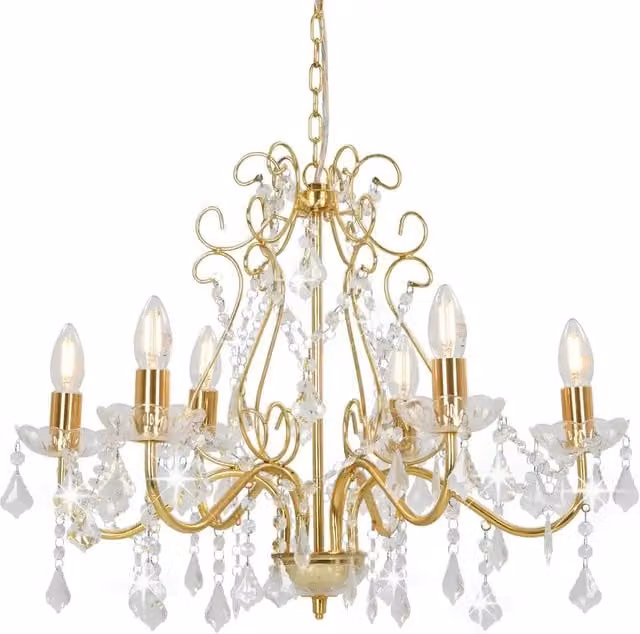 Lampadario rotondo moderno HELLOSHOP26 in metallo dorato con 6 portalampade E14, L: 60 cm, P: 44 cm