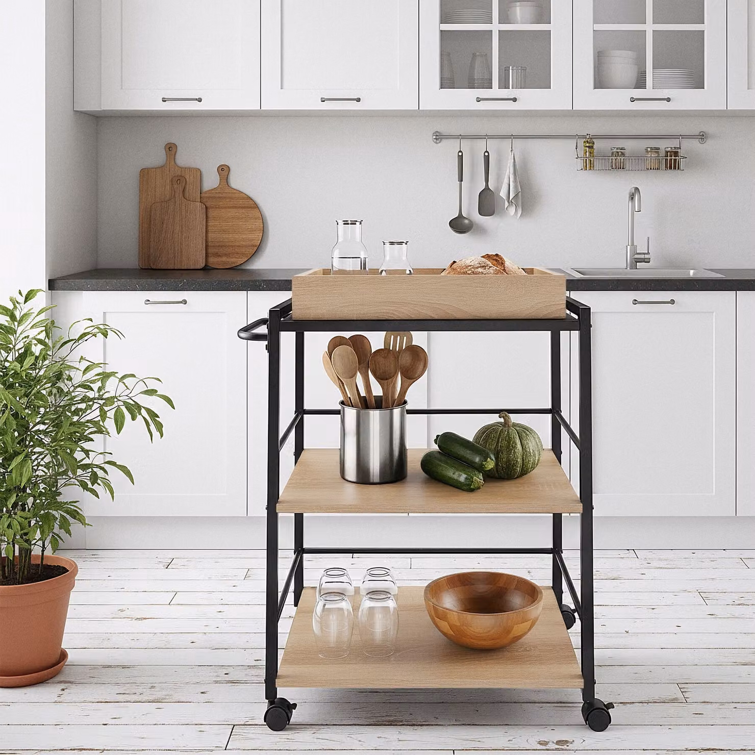 Carrello portavivande Worcester tectake in stile industriale con finitura rovere e metallo, L: 65 cm, P: 41,5 cm, H: 87 cm – 2