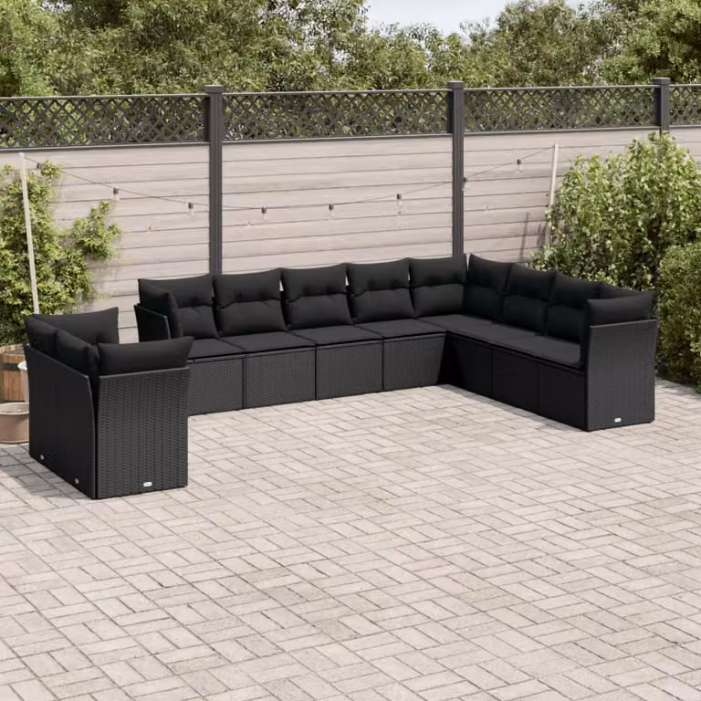 Set di divani da giardino vidaXL in polyrattan nero con cuscini, design moderno a forma di L per esterno e terrazza