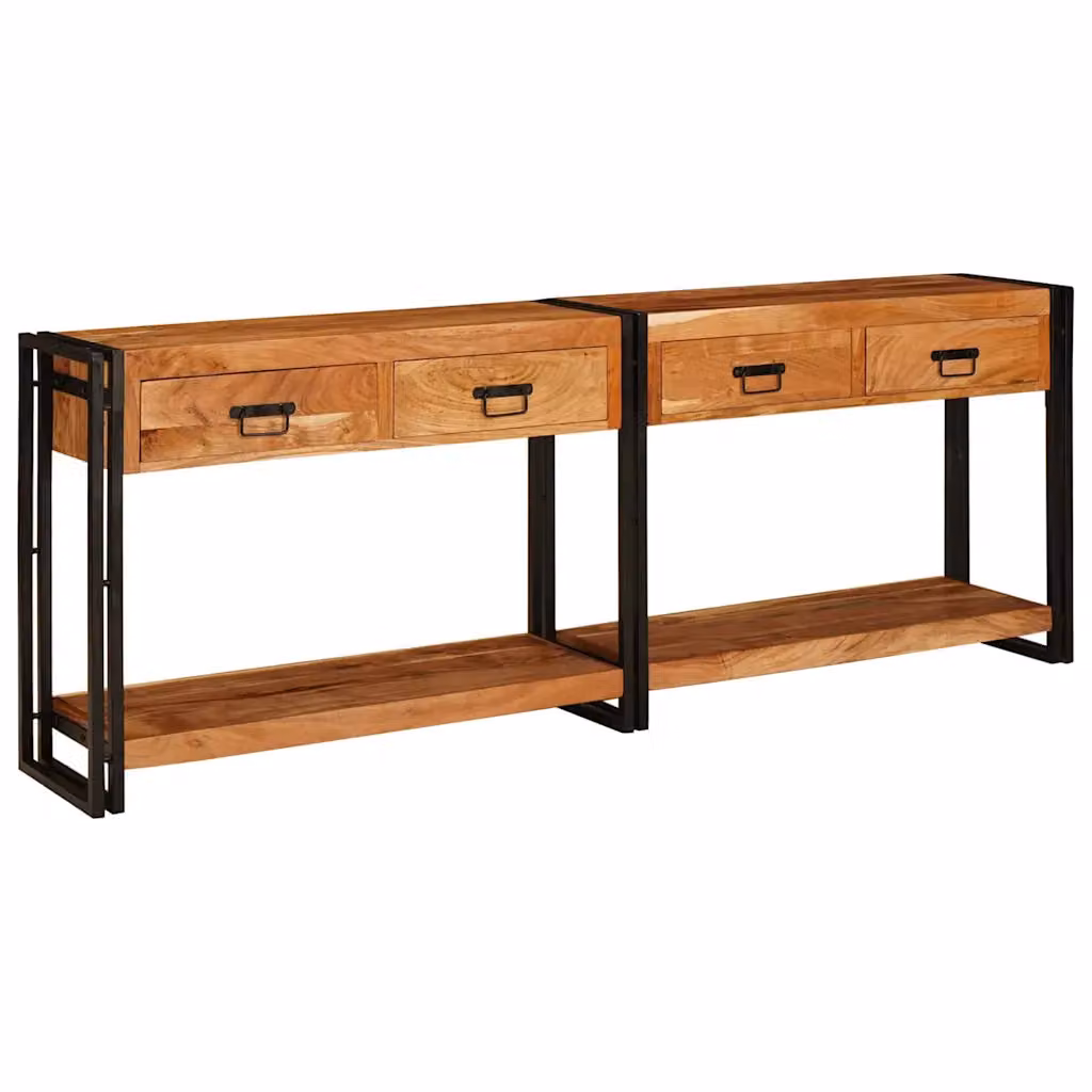 Set di 2 tavoli consolle vidaXL in legno di acacia color marrone rustico, L 200 x P 33 x H 75 cm