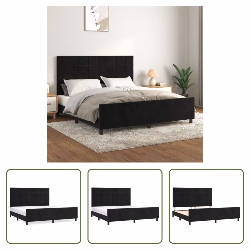 The Living Store Struttura letto con testiera nera 160x200 cm in velluto