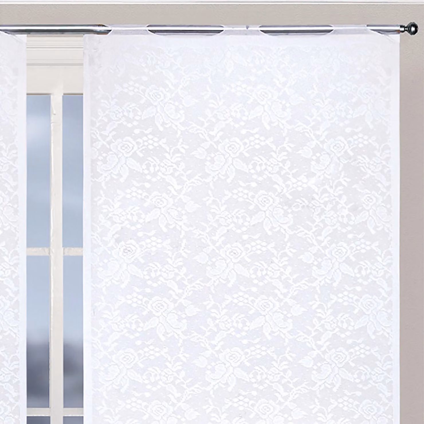 Tenda Fede Disegno 1 Fratelli Zambetti con motivo floreale bianco, L: 140 cm, H: 280 cm