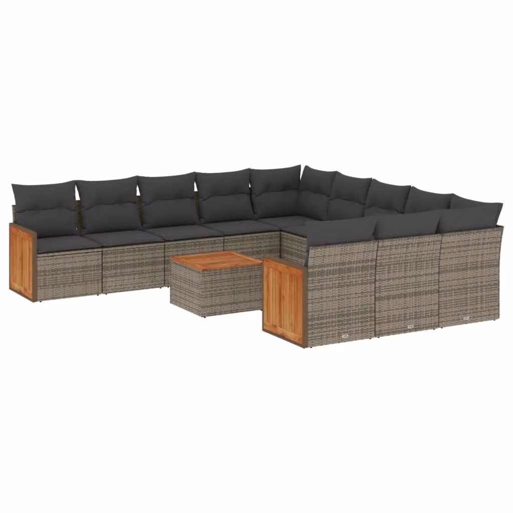 Set Divani da Giardino 12 pz con Cuscini Grigio in Polyrattan