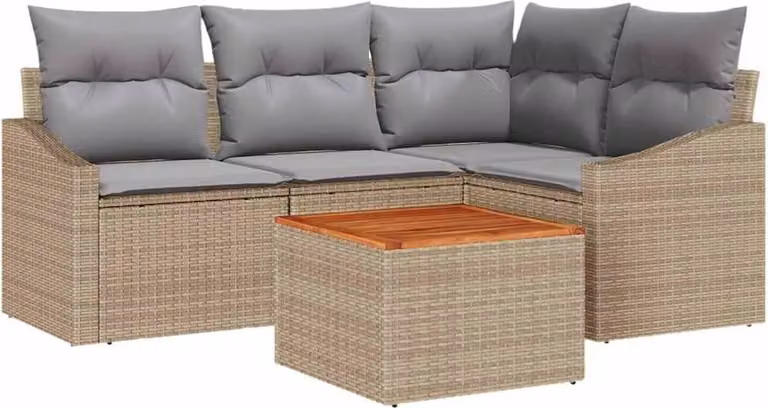 Set Divano da Giardino con cuscino 5 pcs Beige polyrattan