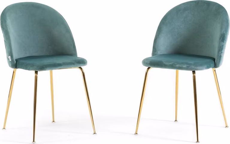 Set di 2 sedie da pranzo imbottite, gambe in metallo, design elegante per cucina, sala da pranzo, bar e ristoranti SARA - Verde giada/oro