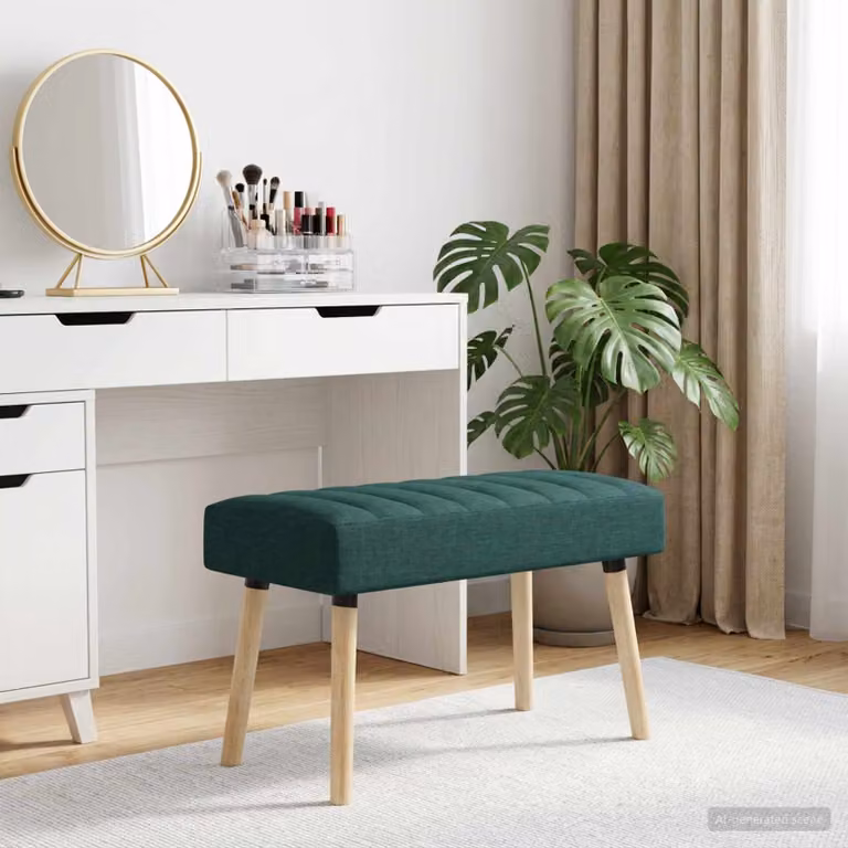 Panchina trapuntata a canale moderna vidaXL in tessuto verde con struttura in legno di gomma L: 80 cm, P: 40 cm, H: 46 cm