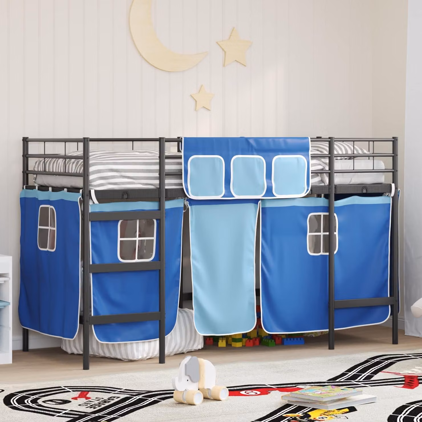 Maison Exclusive - Letto a castello per bambini con tende, colore: nero e blu