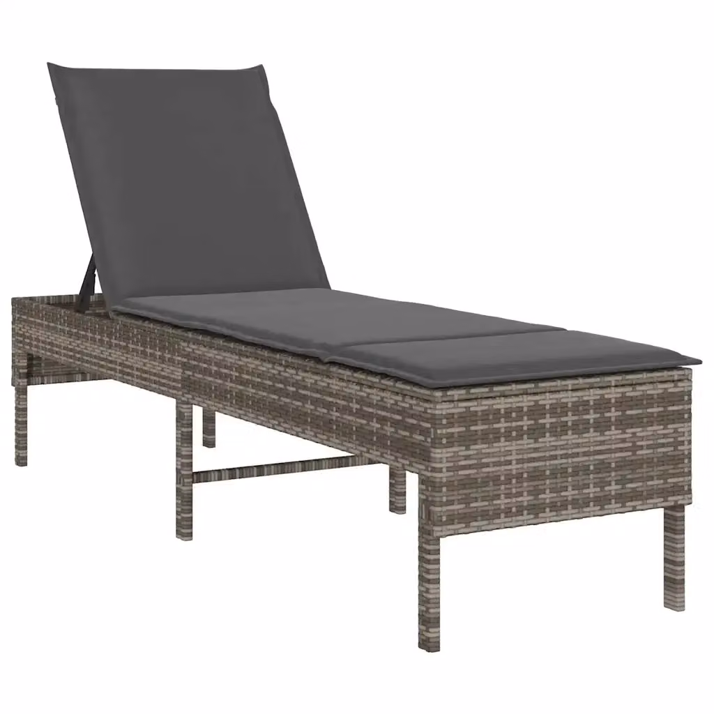 Lettino prendisole vidaXL in polyrattan grigio con cuscino regolabile L: 200 cm, P: 55 cm, H: 44 cm – 2