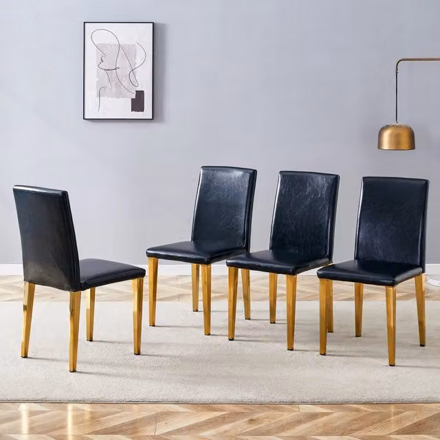 Set di 4 sedie da pranzo REDOM moderne in ecopelle e metallo, colore nero e oro, Altezza: 90 cm