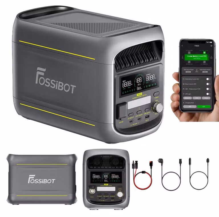 Centralina portatile - F1800 - Batteria LiFePO4 da 1024 Wh - Uscita AC da 1800 W - Ricarica AC da 1500–2000 W - Ricarica solare da 300–500 W - Controllo tramite app Wi-Fi - Gruppo di continuità (UPS) con tempo di commutazione inferiore a 10 ms
