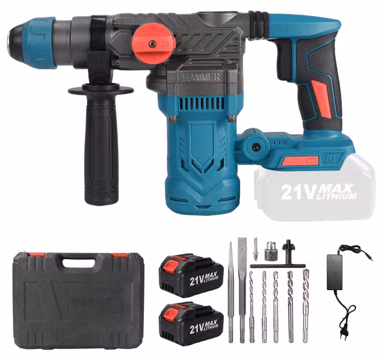 Trapano avvitatore a percussione - Modello a batteria - 2200 W - Motore brushless - 2 modalità di funzionamento - 21 V - 2 batterie - Diametro di foratura: 26 mm