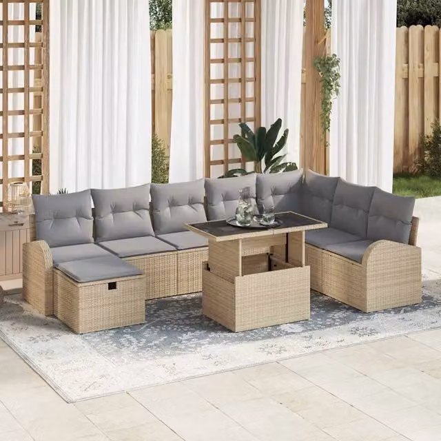 Set Divano da Giardino 9 pz Beige polyrattan 3359777