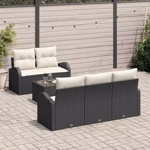 Set Divano da Giardino 6 pz 5-Numero di posti Nero e Crema 3354586