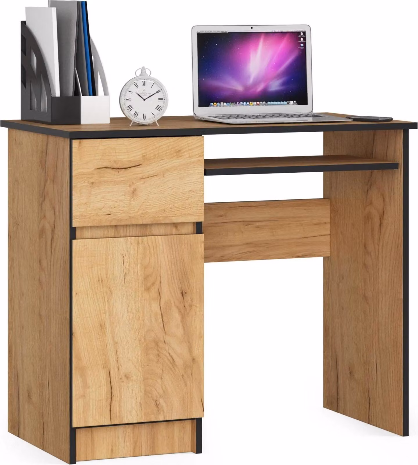 Scrivania DATORPIXEL PK EK CRAFT SINISTRA Nero Opaco Dąb Craft 90 cm con Ripiano Estraibile per Tastiera