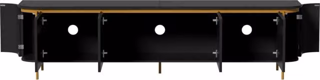 Mobile TV in MDF nero con 6 ante, piedi in ferro e passacavi, design moderno per soggiorno