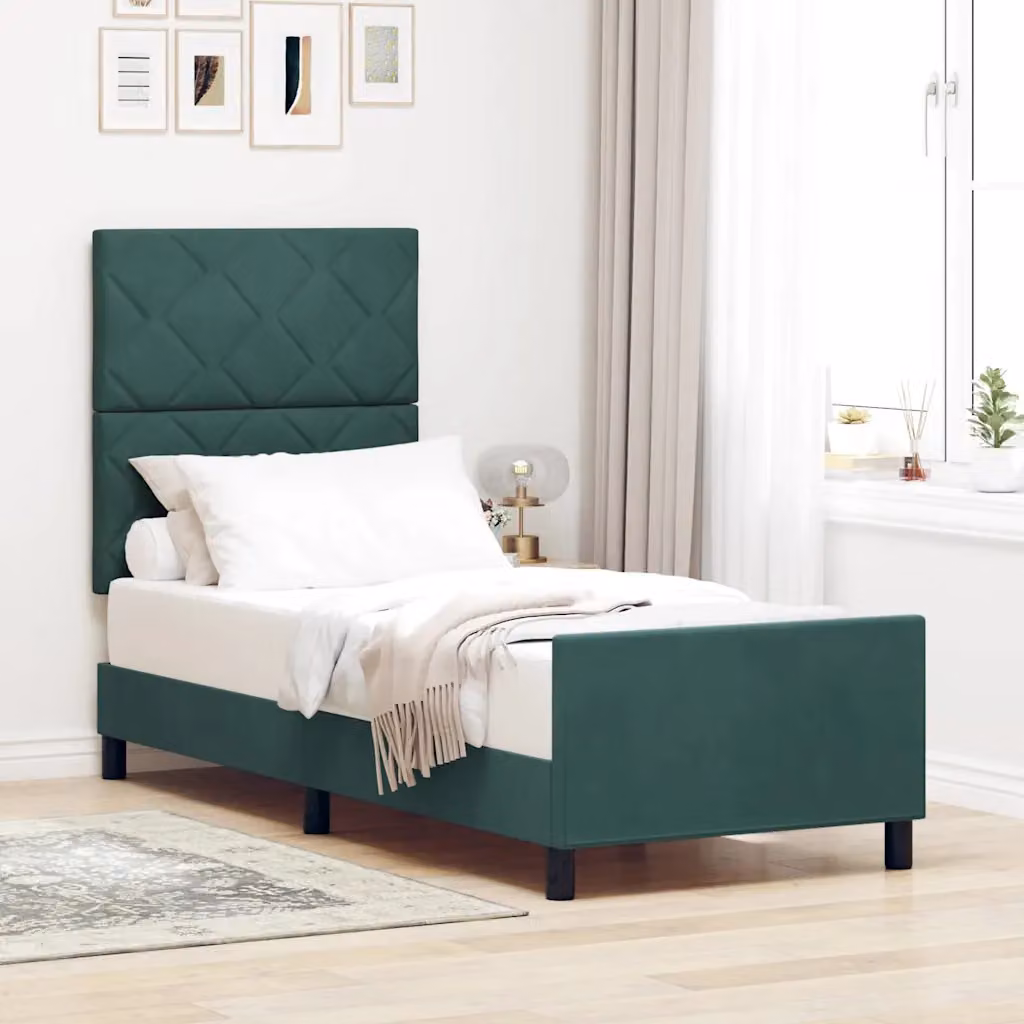 Letto a molle con testiera vidaXL in velluto verde scuro L 80 x P 200 cm