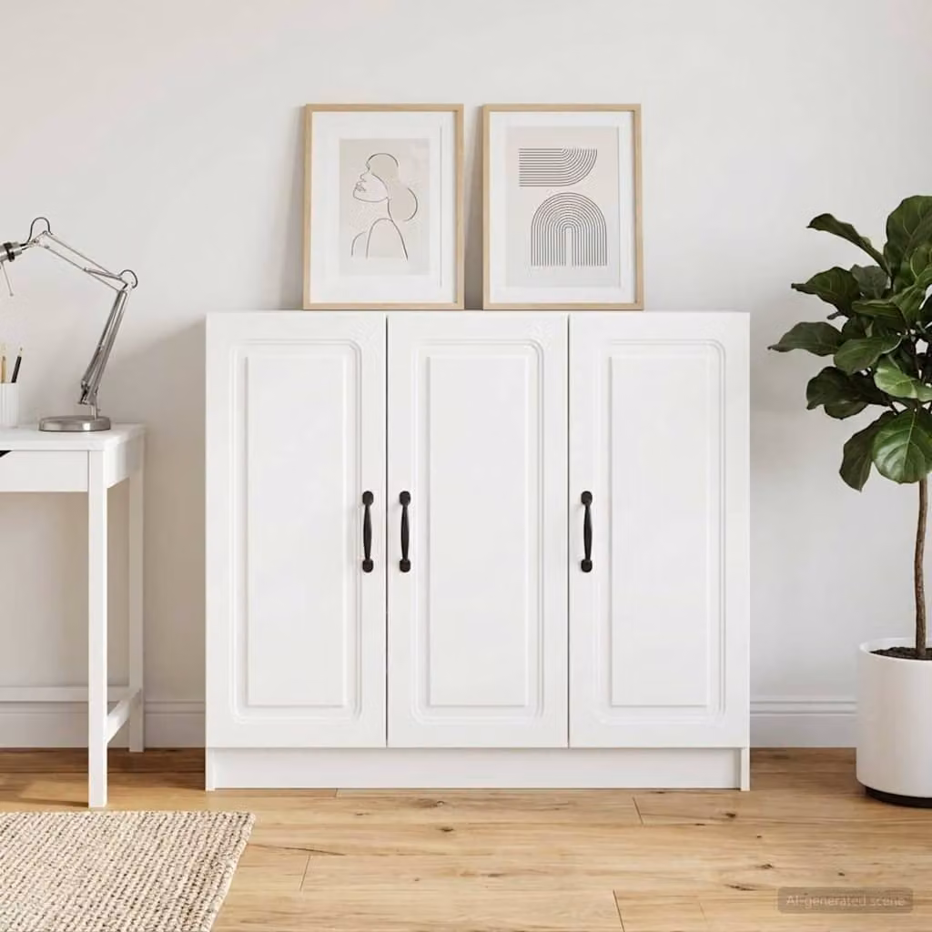 Credenza moderna vidaXL in legno ingegnerizzato e metallo, colore bianco, L 89 x P 34,5 x H 77 cm