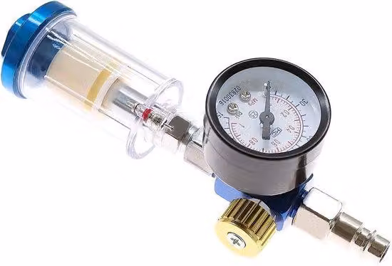 Regolatore pneumatico per verniciatura a spruzzo con manometro e filtro per l'acqua - Cassetta degli attrezzi per verniciatura a spruzzo