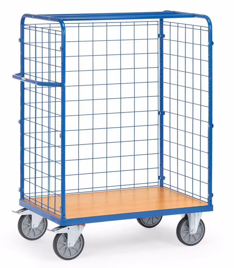 Carrello portapacchi Fetra con 3 pareti in rete metallica alte 1500 mm, 1000x700 mm