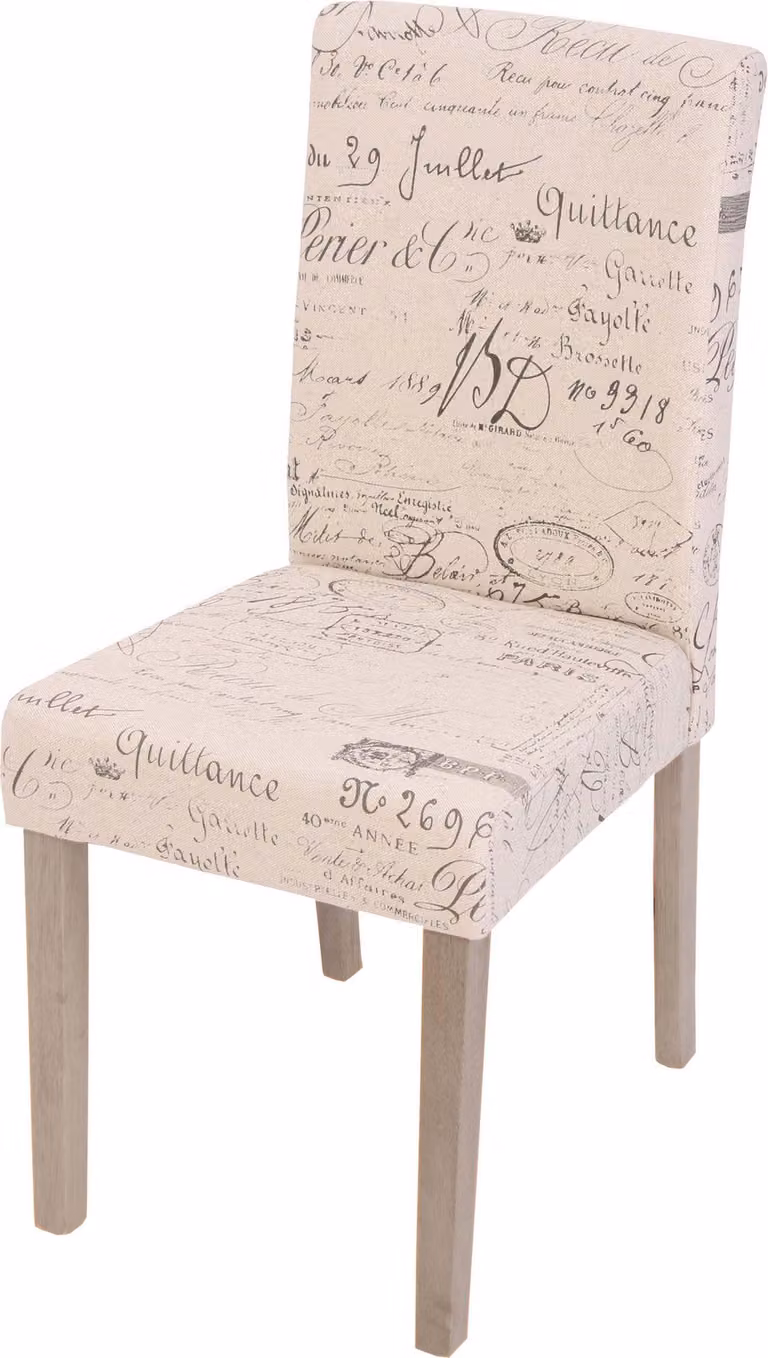 Sedia da pranzo classica e intramontabile | A x L x P 90 x 43 x 56 cm | Altezza della seduta 45 cm | Tessuto MVG | Gambe marroni | Scritta color crema | Sedia da cucina