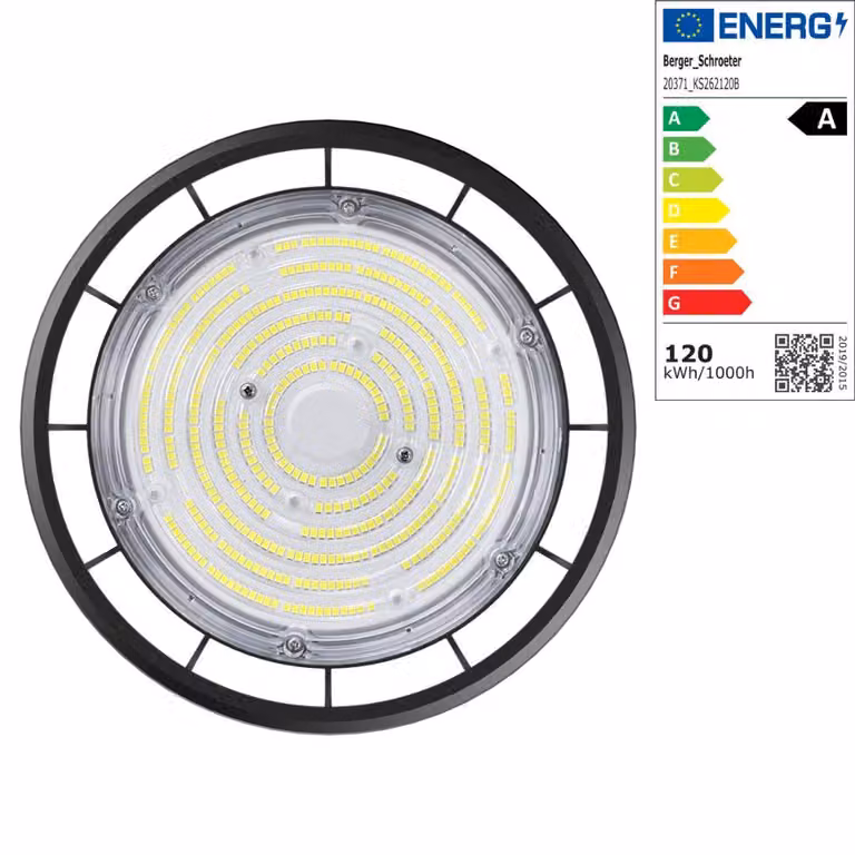 Berger & Schröter | Faretto LED UFO high bay light Faretto per capannoni 120 W, classe di efficienza energetica A, super luminoso 22800 lumen, plafoniera 6500 K