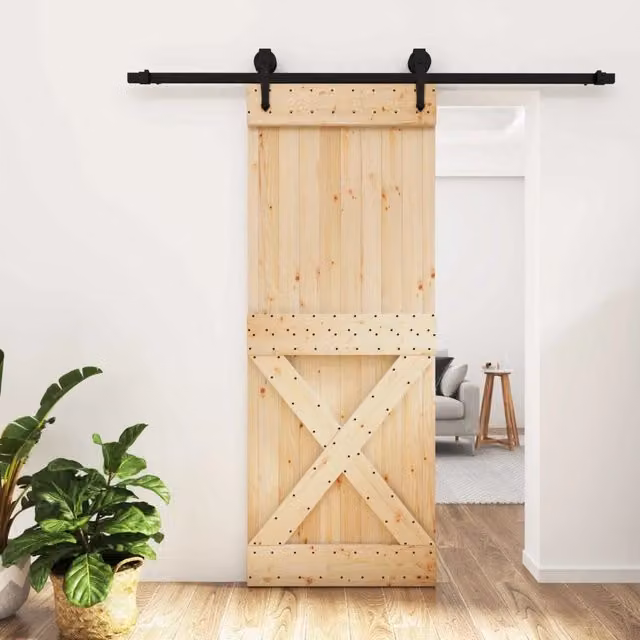 Porta scorrevole moderna vidaXL in legno e acciaio, colore naturale e nero, L: 80 cm, H: 210 cm
