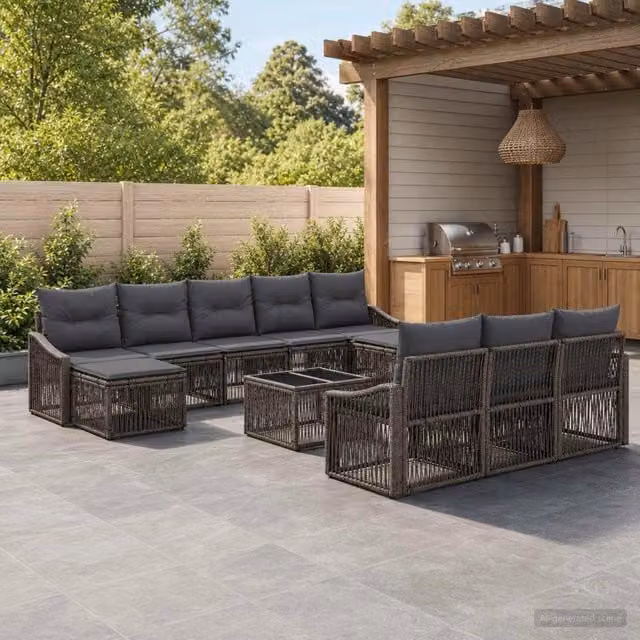 Set Divano da Giardino 11 pz Grigio polyrattan 3436142