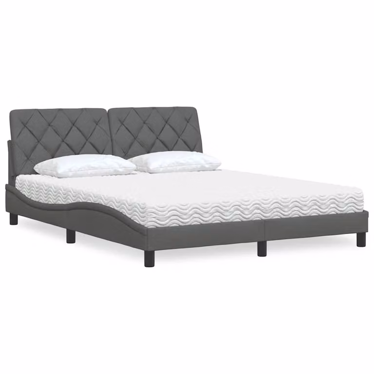 Letto con Materasso vidaXL in Tessuto Grigio e Bianco L/P: 160 x 200 cm