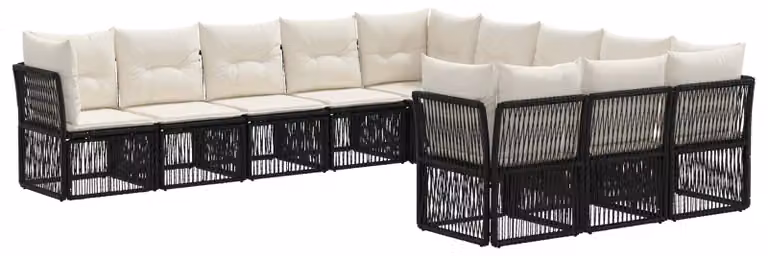 Set da giardino composto da 11 pezzi, colore nero, realizzato in rattan sintetico